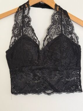 Black Lace Halter Longline Bralette